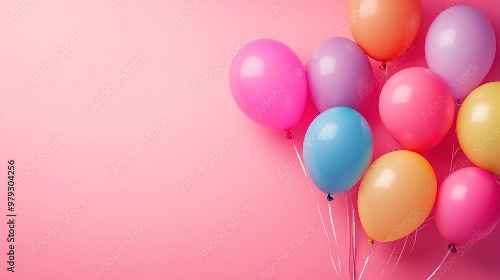 Pink background featuring an array of colorful balloons, ideal for party and celebration themes. Pink background featuring an array of colorful balloons, ideal for party and celebration themes.