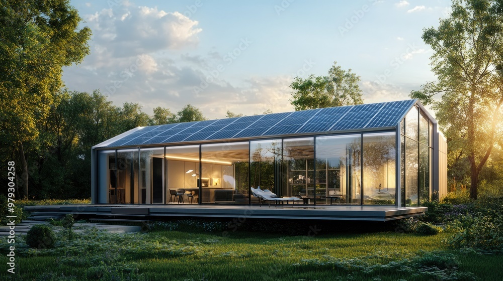 A solar-powered smart home with transparent solar panels and cutting-edge energy systems, showcasing a sustainable future in architecture A solar-powered smart home with transparent solar panels and cutting-edge energy systems, showcasing a sustainable future in architecture
