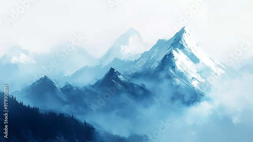 Blue and white mountain illustration