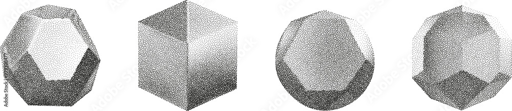 3D vector gradient geometric shapes with noise effect. Cube, cylinder, triangle, rhombus with grainy dot texture. 3D vector gradient geometric shapes with noise effect. Cube, cylinder, triangle, rhombus with grainy dot texture.
