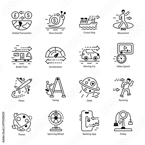Linear Style Pack of 16 Movement Icons 

