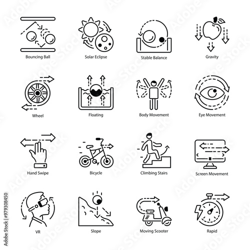 Collection of Movement Forces Line Icons 


