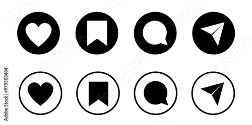Like, comment, share, and save icon vector of social media. Social media flat icon. Vector illustration.
