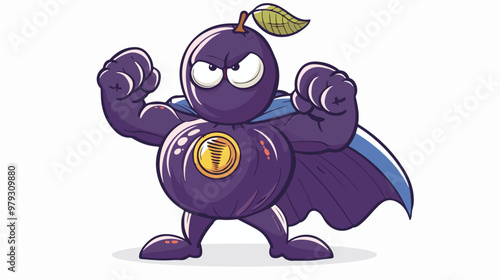 Cartoon Plum Superhero Vector Illustration