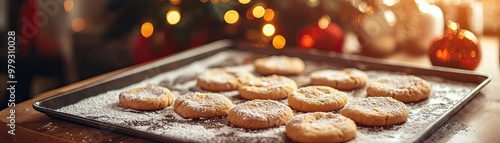 Delicious baked cookies dusted with powdered sugar on a festive table, perfect for holiday celebrations and cozy gatherings.