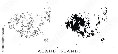 Aland Islands map outline and black silhouette vector