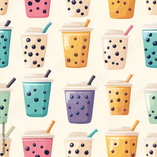 Wallpaper Mural Boba Tea Pattern. Torontodigital.ca