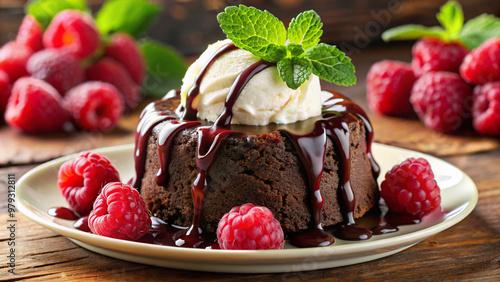 chocolate creamdessert, food, fruit, sweet, cream, cake, strawberry, chocolate, berry, raspberry, fresh, strawberries, ice cream, red, white, delicious, plate, mint, ice, gourmet, berries, milk, close photo