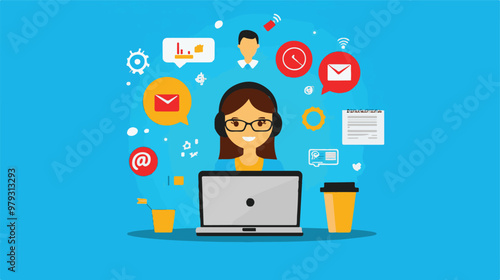Live support concept and customer care icon set for contacting business services. Flat vector illustration
