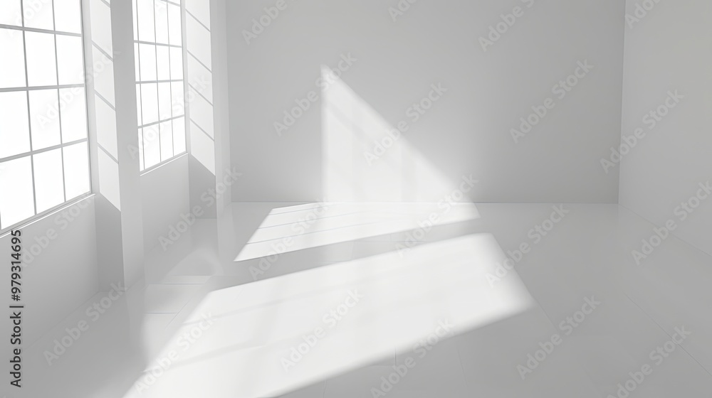 Fototapeta premium Stylish Minimalist Interior with Expansive Window, Natural Light, and Serene Atmosphere. Modern Aesthetics and Negative Space Design