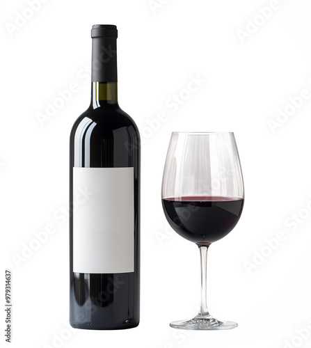 Garrafa de vinho tinto com taça de vinho isolado em fundo transparente