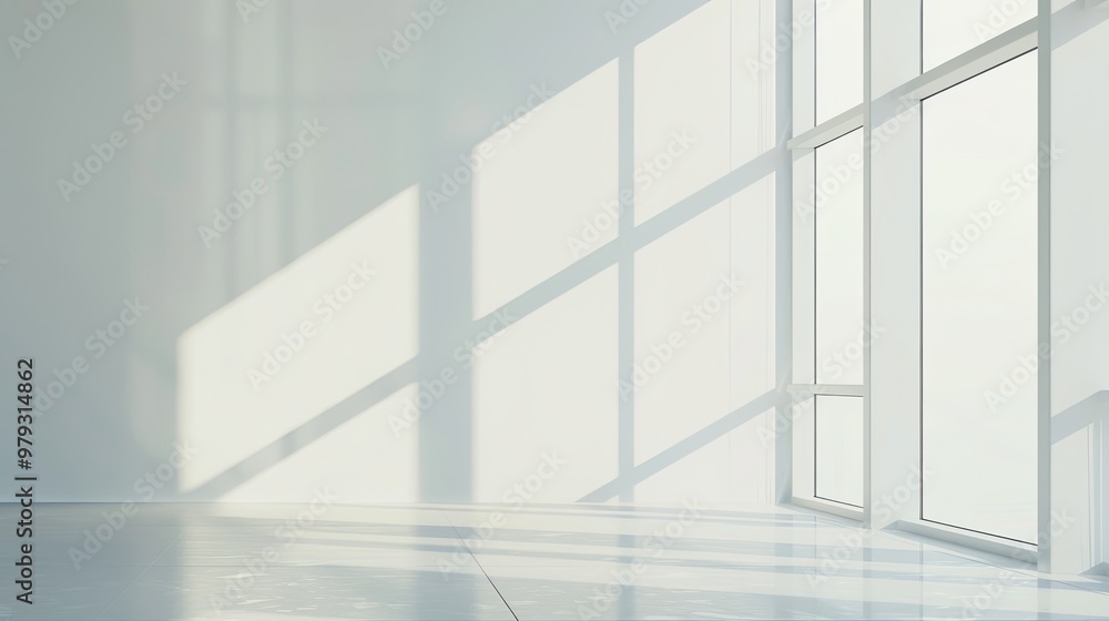 Fototapeta premium Stylish Minimalist Interior with Expansive Window, Natural Light, and Serene Atmosphere. Modern Aesthetics and Negative Space Design