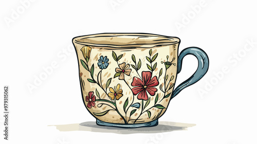 Elegant Ceramic Cup With Floral Vector Art