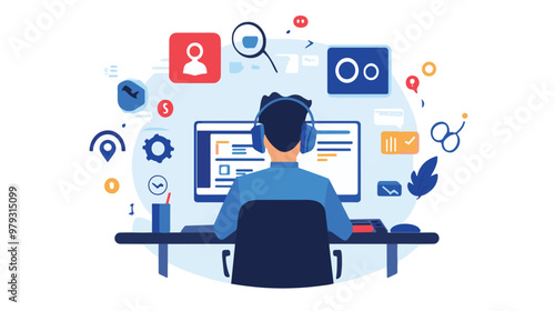 Live support concept and customer care icon set for contacting business services. Flat vector illustration
