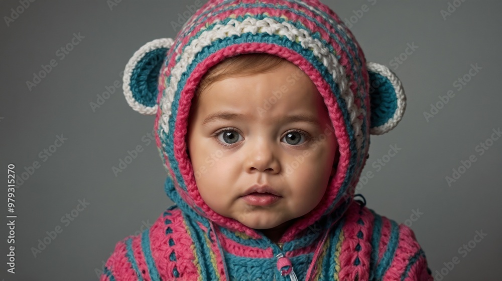 portrait of a girl in a knitted pink hat on a neutral background portrait of a girl in a knitted pink hat on a neutral background