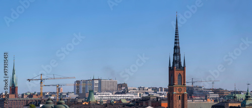 Photography Roofs, facades an the tower of the church Riddarholmskyrkan, buildings in north