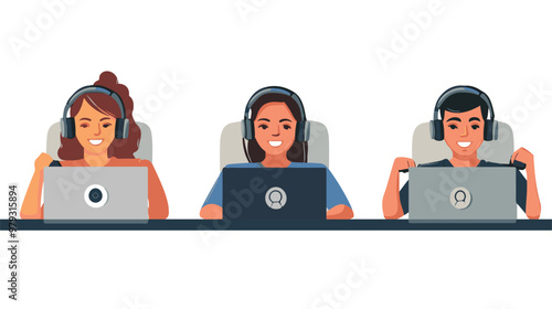 Live support concept and customer care icon set for contacting business services. Flat vector illustration
