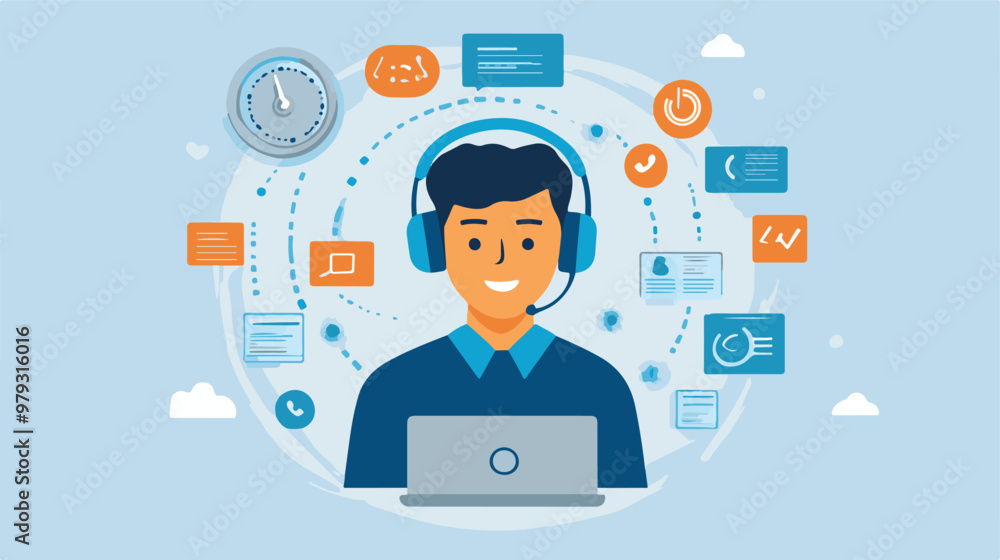 Live support concept and customer care icon set for contacting business services. Flat vector illustration
Live support concept and customer care icon set for contacting business services. Flat vector illustration