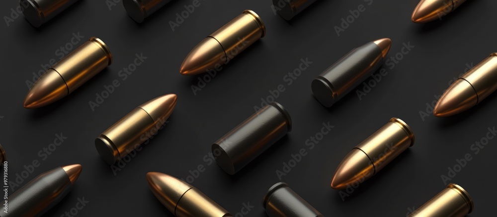 3D rendering of bullet ammunition on a flat surface 3D rendering of bullet ammunition on a flat surface