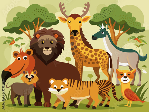 Wallpaper Mural World Animal Day flat illustration  Torontodigital.ca