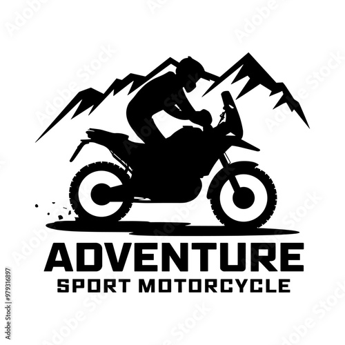 Adventure motorcycle logo with silhouette design