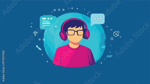 Live support concept and customer care icon set for contacting business services. Flat vector illustration
