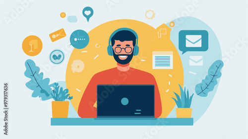 Live support concept and customer care icon set for contacting business services. Flat vector illustration
