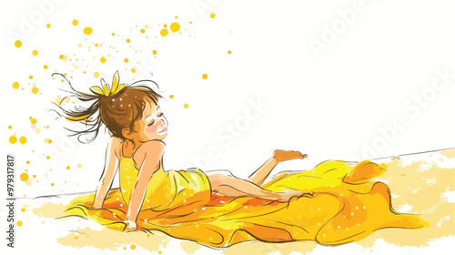 Charming Little Girl in a Yellow Towel on the Beach