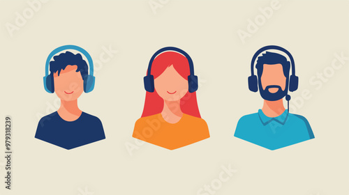 Live support concept and customer care icon set for contacting business services. Flat vector illustration

