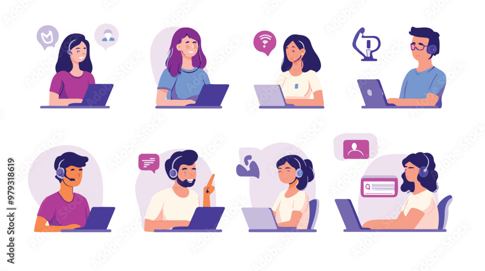 Live support concept and customer care icon set for contacting business services. Flat vector illustration
Live support concept and customer care icon set for contacting business services. Flat vector illustration