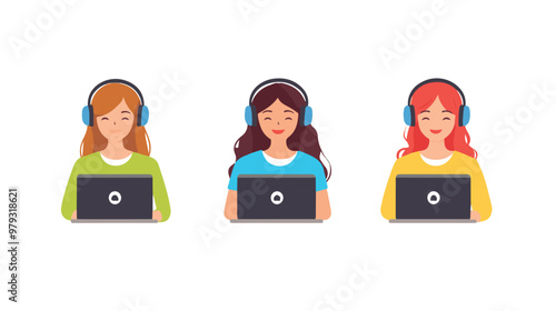 Live support concept and customer care icon set for contacting business services. Flat vector illustration
