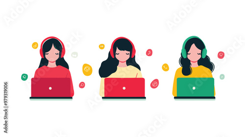 Live support concept and customer care icon set for contacting business services. Flat vector illustration
 photo