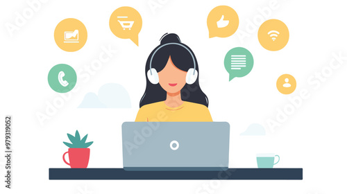 Live support concept and customer care icon set for contacting business services. Flat vector illustration
