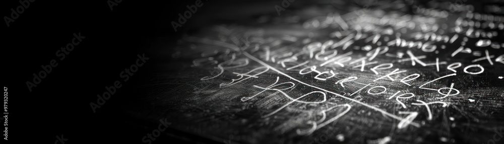 Closeup of complex mathematical equations on a chalkboard. Closeup of complex mathematical equations on a chalkboard.
