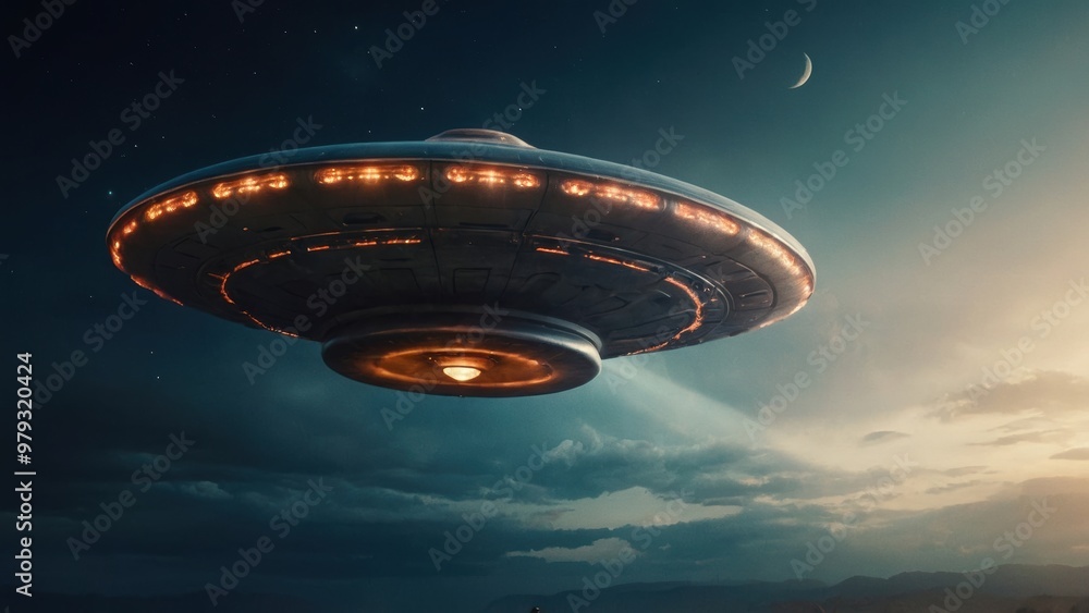 Galactic visitor’s spacecraft descends dramatically into a secluded valley, creating a sense of wonder Galactic visitor’s spacecraft descends dramatically into a secluded valley, creating a sense of wonder