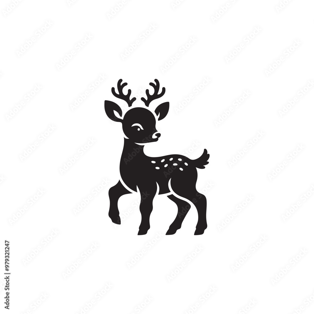 Fototapeta premium Isolated Reindeer Drawing - Cute Black Outline on White.