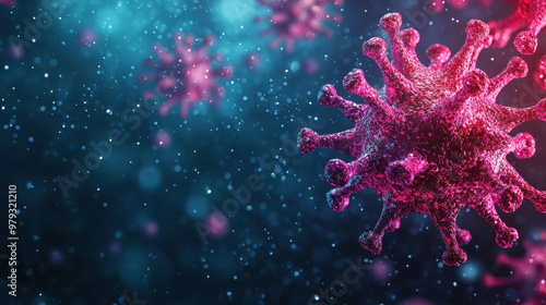 Digital representation of immune system combating viruses, showcasing vibrant colors and intricate details of viral structures. This image captures dynamic interaction between immune responses and pat photo