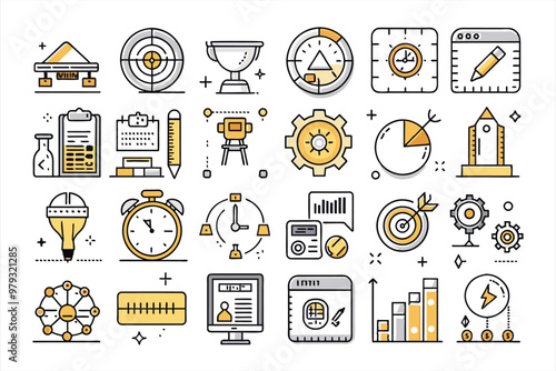 Measuring Flat Icon Set – Modern Icons for Measurement Tools, Scales, Gauges, Rulers, and Precision Devices