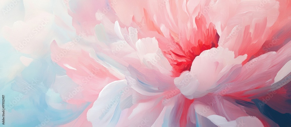 Close up painting of an abstract flower featuring a pink peony with a soft blurred texture Close up painting of an abstract flower featuring a pink peony with a soft blurred texture