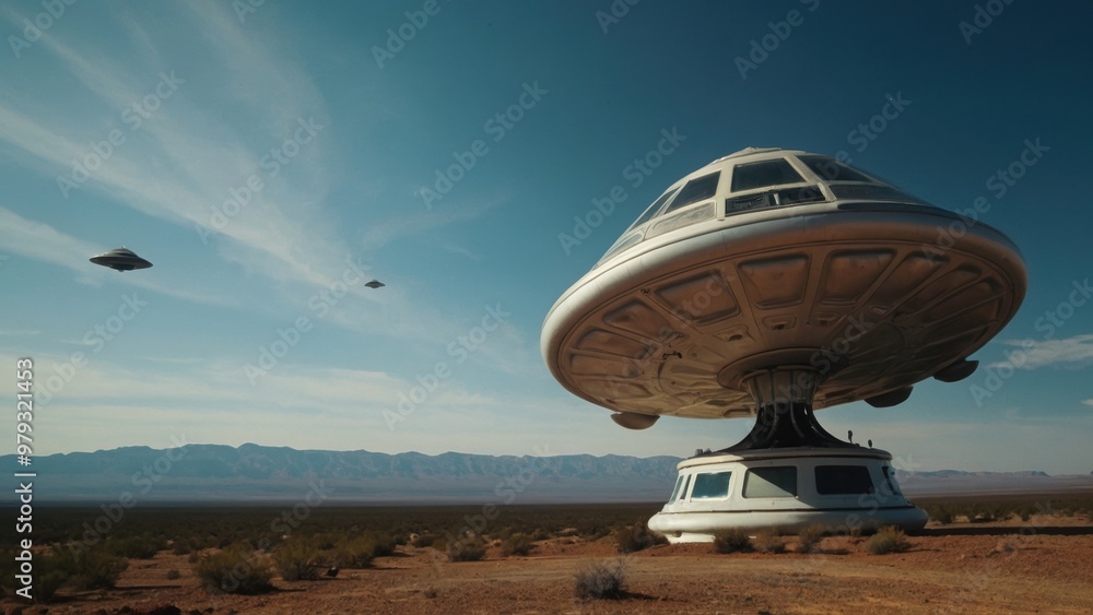 Space oddity featuring an alien and its futuristic UFO landing, capturing everyone’s attention Space oddity featuring an alien and its futuristic UFO landing, capturing everyone’s attention
