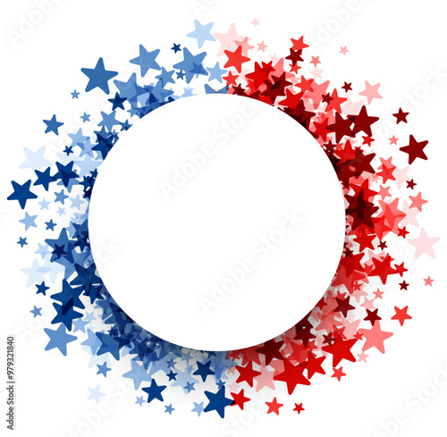 A circular wreath of red and blue stars surrounding a blank center. Ideal for election campaigns, patriotic themes, or customizable design elements.