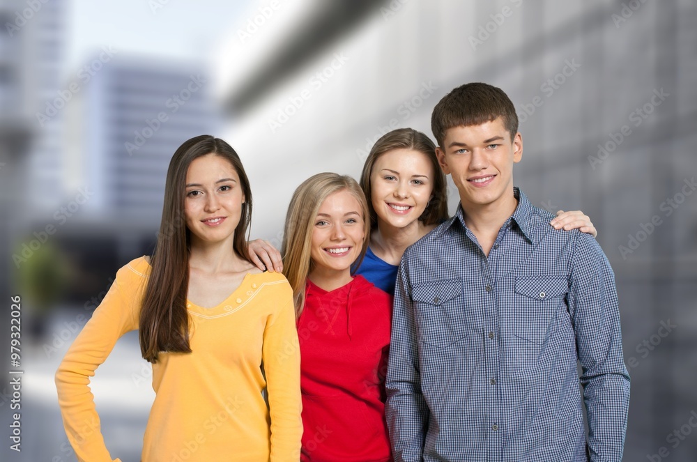 Portrait of young student friends posing together Portrait of young student friends posing together