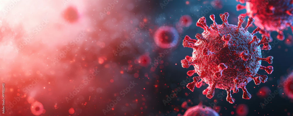Microscopic virus spreading through body, showcasing immune systems response. vibrant colors highlight intricate details of virus structure and its interaction with cells Microscopic virus spreading through body, showcasing immune systems response. vibrant colors highlight intricate details of virus structure and its interaction with cells