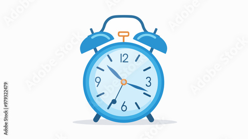 Minimalistic Flat Vector Blue Alarm Clock Isolated on White Background