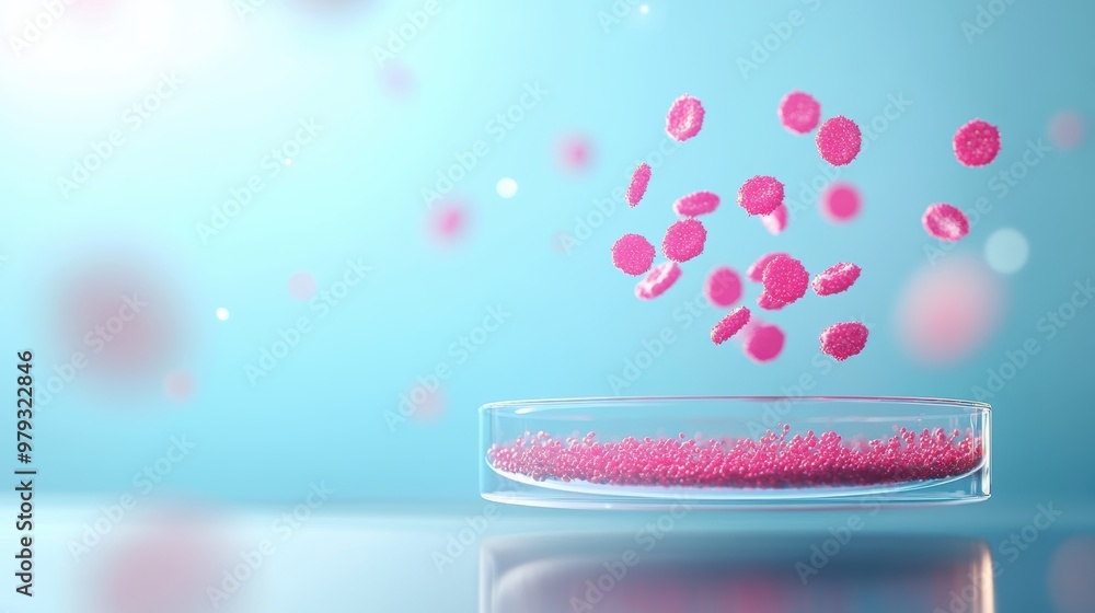A realistic illustration of a bacterial colony growing on a petri dish, showcasing its characteristic growth pattern. A realistic illustration of a bacterial colony growing on a petri dish, showcasing its characteristic growth pattern.