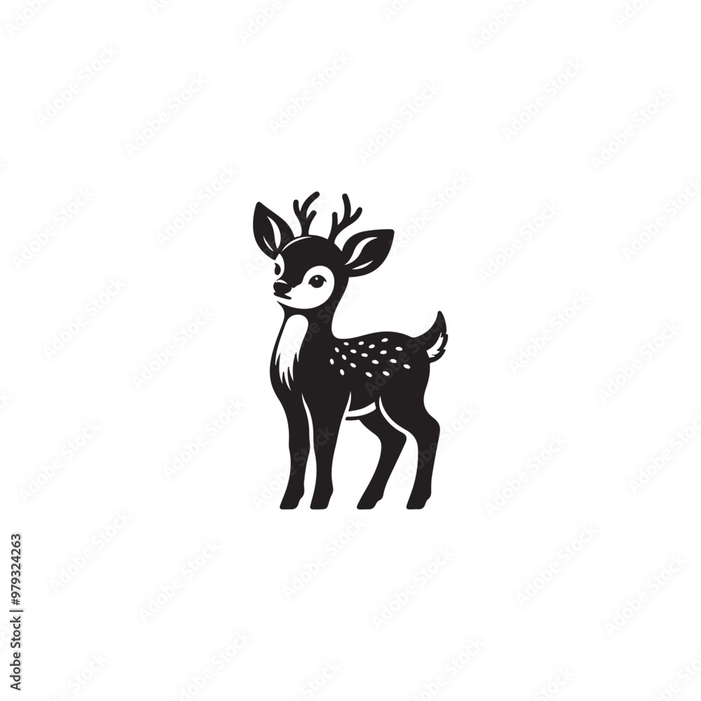 Adorable Reindeer Vector Illustration - Black Outline on White. Adorable Reindeer Vector Illustration - Black Outline on White.