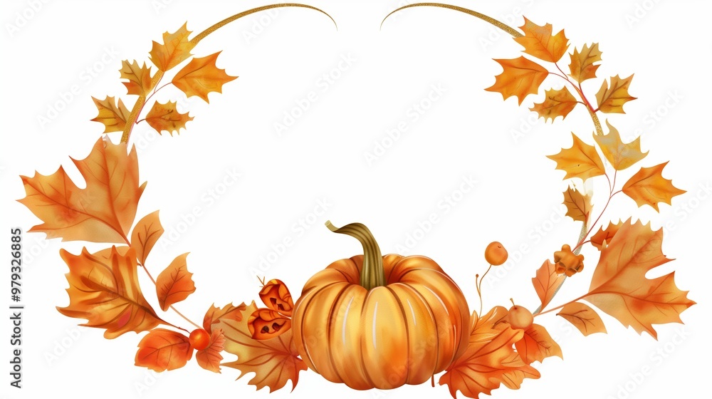 Autumn Sublimation Design with Pumpkin and Fall Leaves in Oval Frame