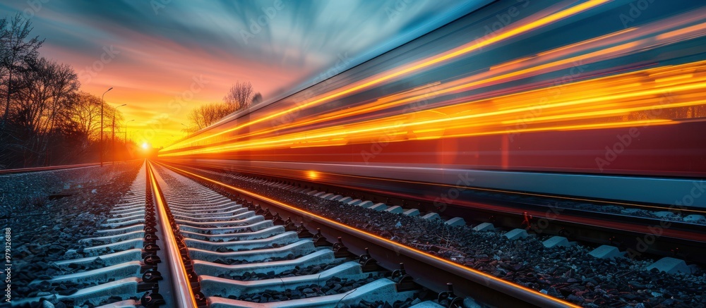 Train in Motion at Sunset Train in Motion at Sunset