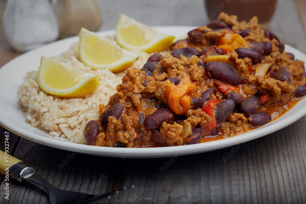 Mexican styled chilli with brown rice. Mexican styled chilli with brown rice.