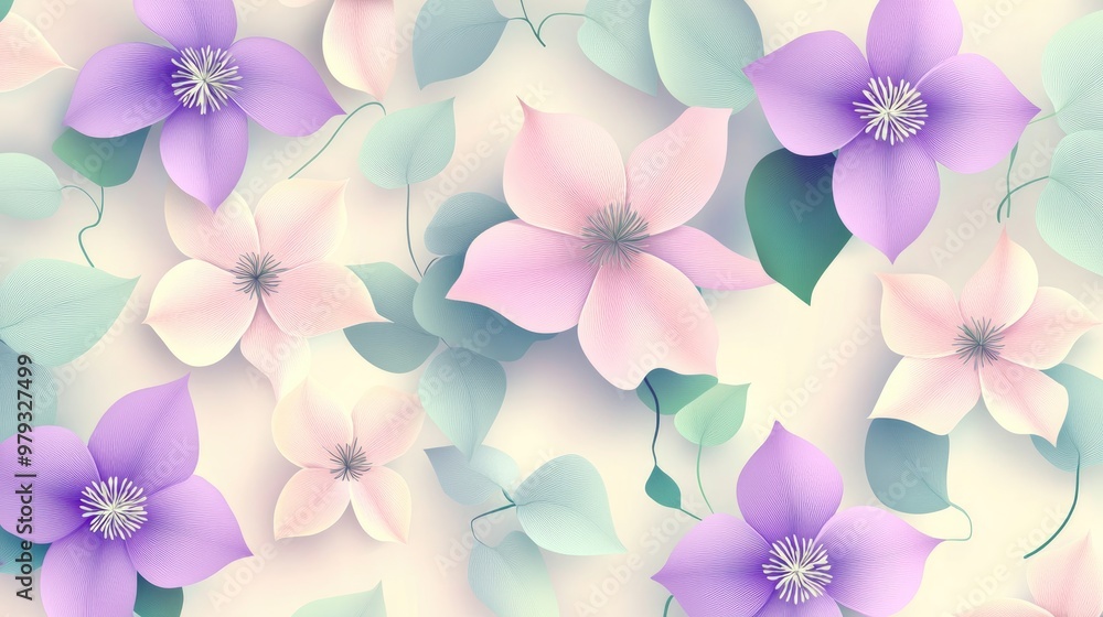 Flower Pattern Background In Pastel And Bright Colors French Style Loose Clematis Flowers 4K Wallpaper 3D Hd Flower Pattern Background In Pastel And Bright Colors French Style Loose Clematis Flowers 4K Wallpaper 3D Hd